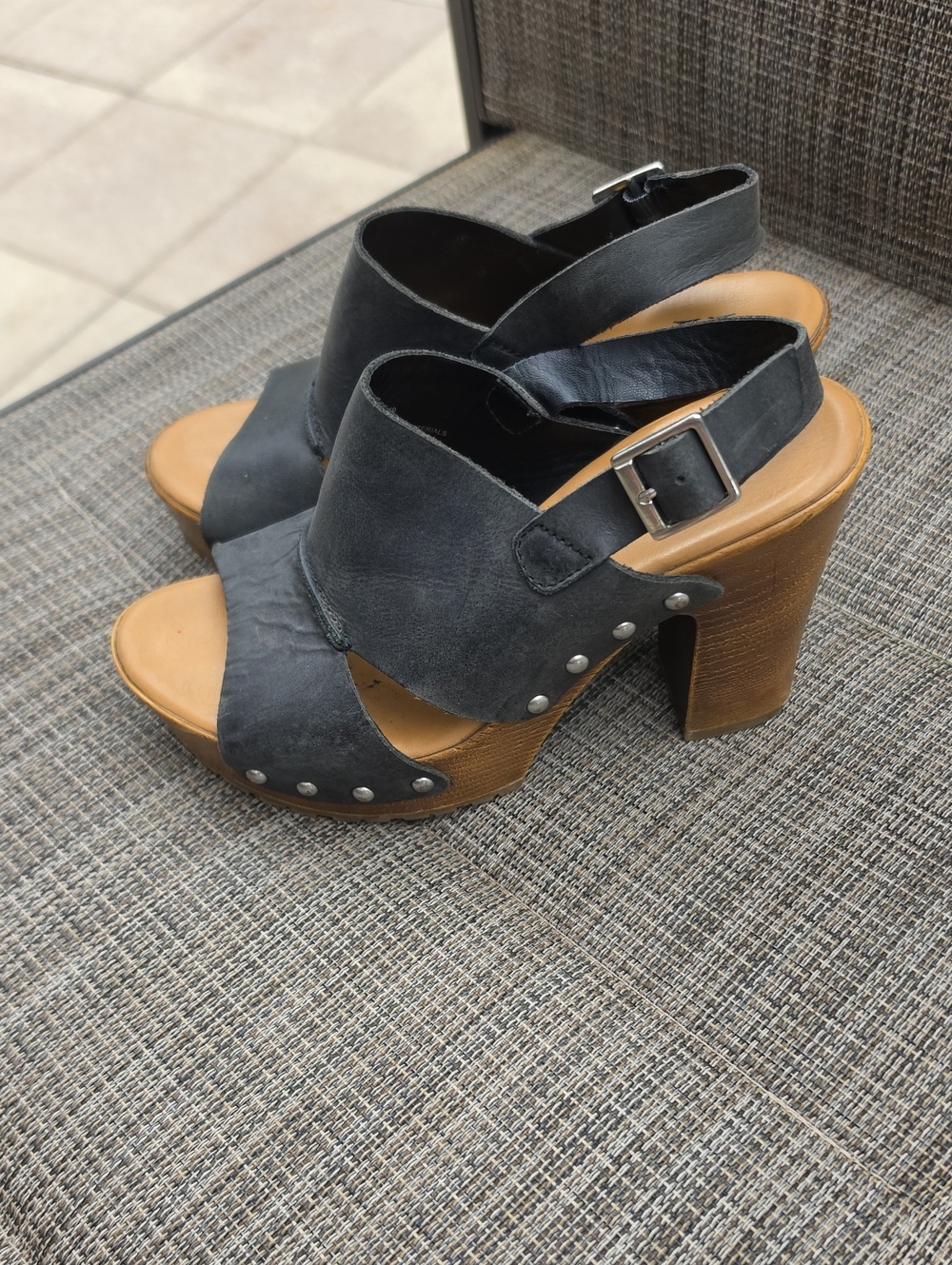 KORKS Kristian Sandal Black Platform Slingback Clog Heels